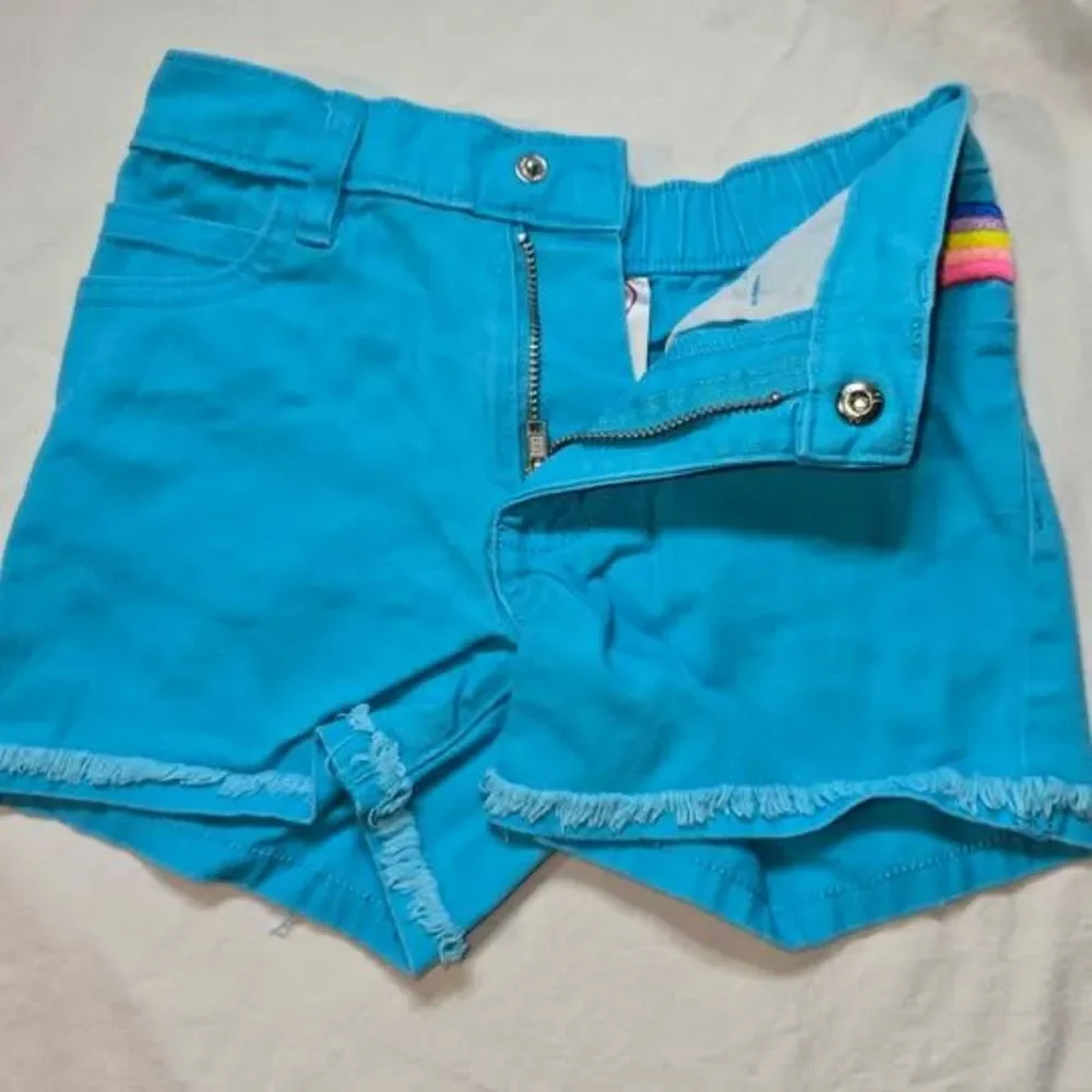 Size 4 Girls  Blue Jean shorts rainbow pockets 365 kids